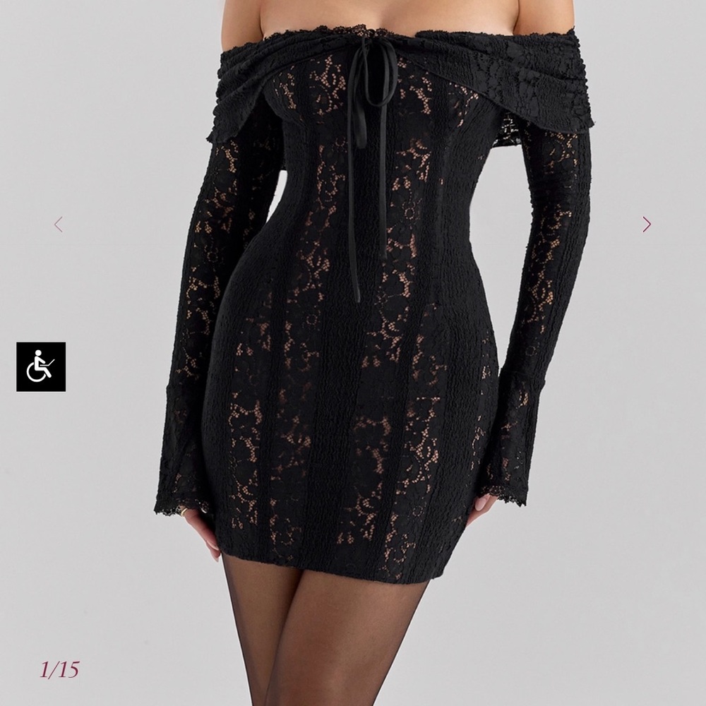 House of CB Black Lace Off-Shoulder Dress